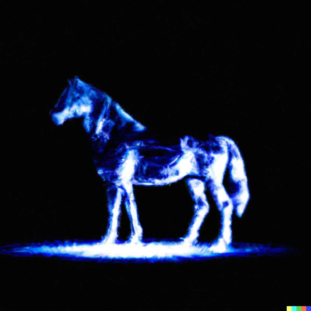 a horse, a hologram projection